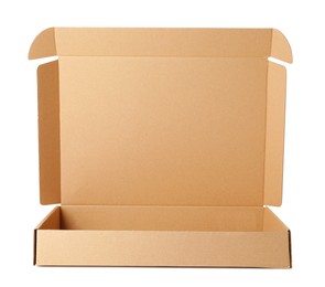 Empty open cardboard box isolated on white