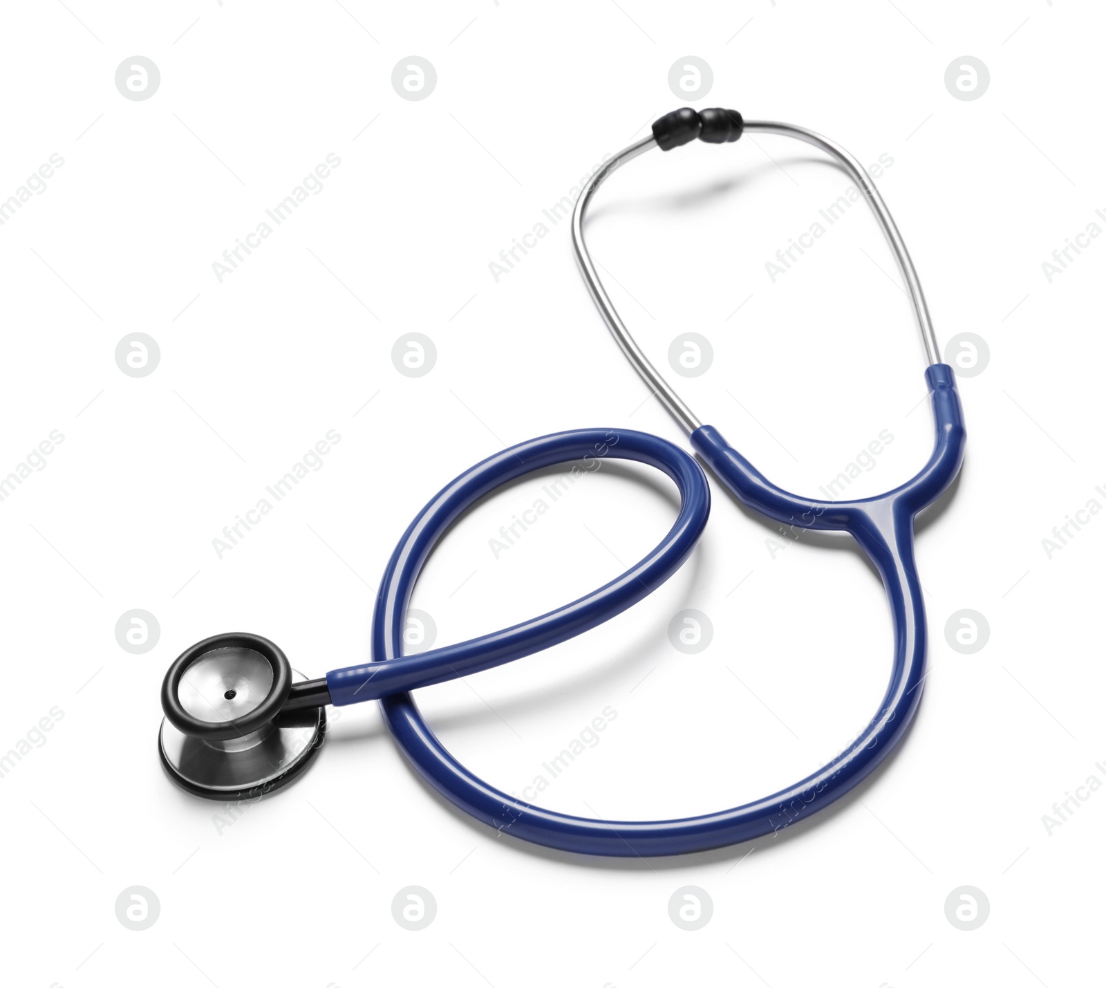 Photo of Modern stethoscope on white background. Medical device