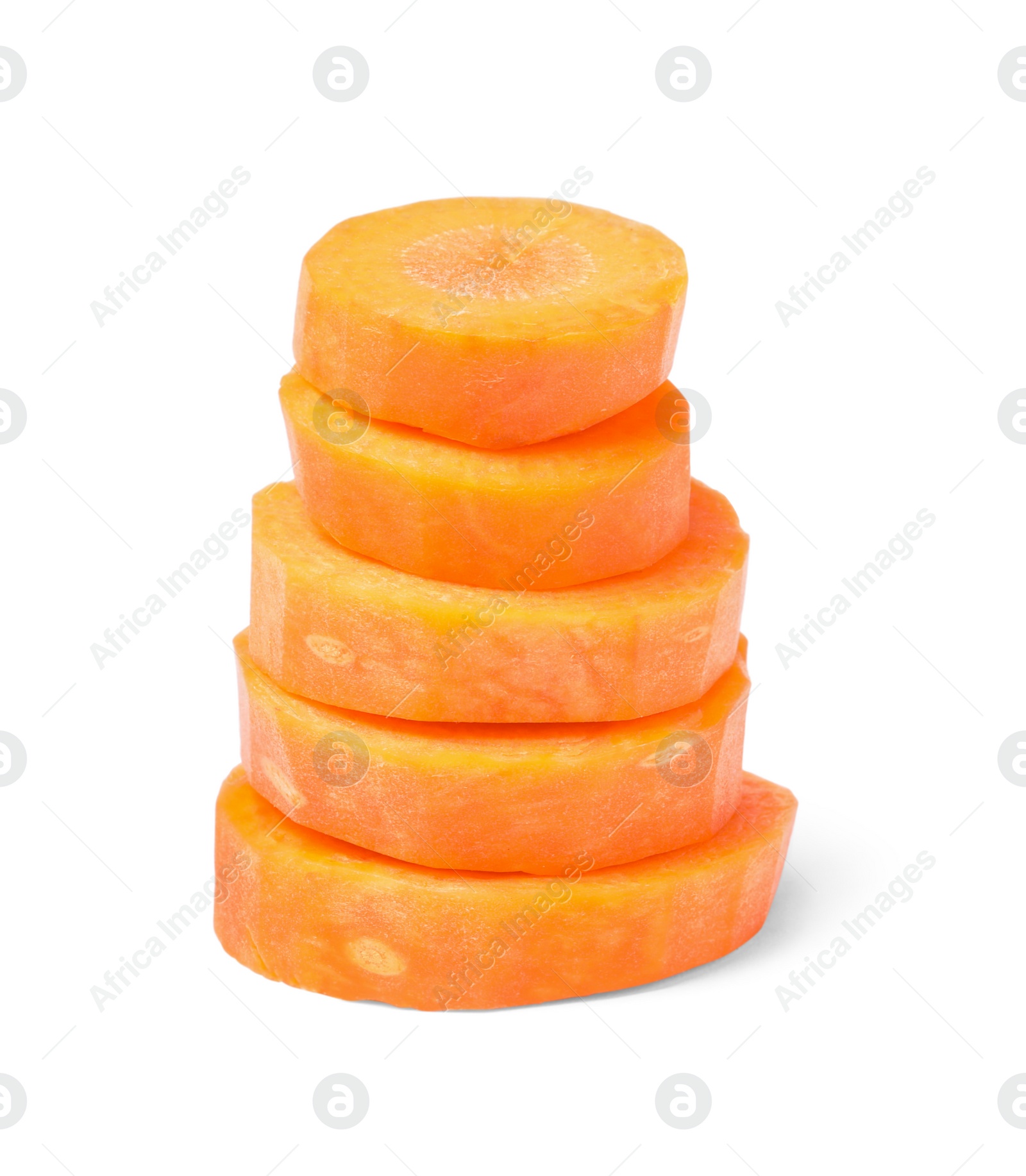 Photo of Stack of fresh ripe carrot slices isolated on white
