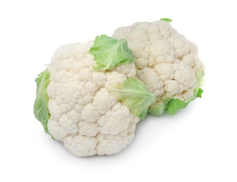 Whole fresh raw cauliflowers on white background