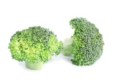 Photo of Fresh green broccoli on white background. Organic food