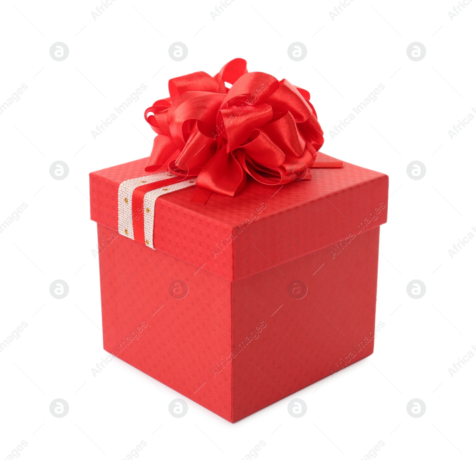 Photo of Red gift box with bow isolated on white