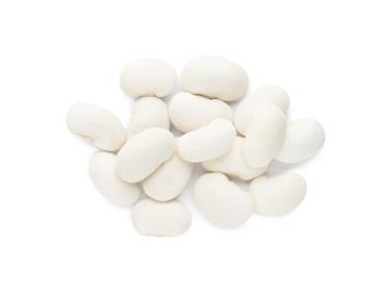 Photo of Pile of uncooked navy beans on white background, top view