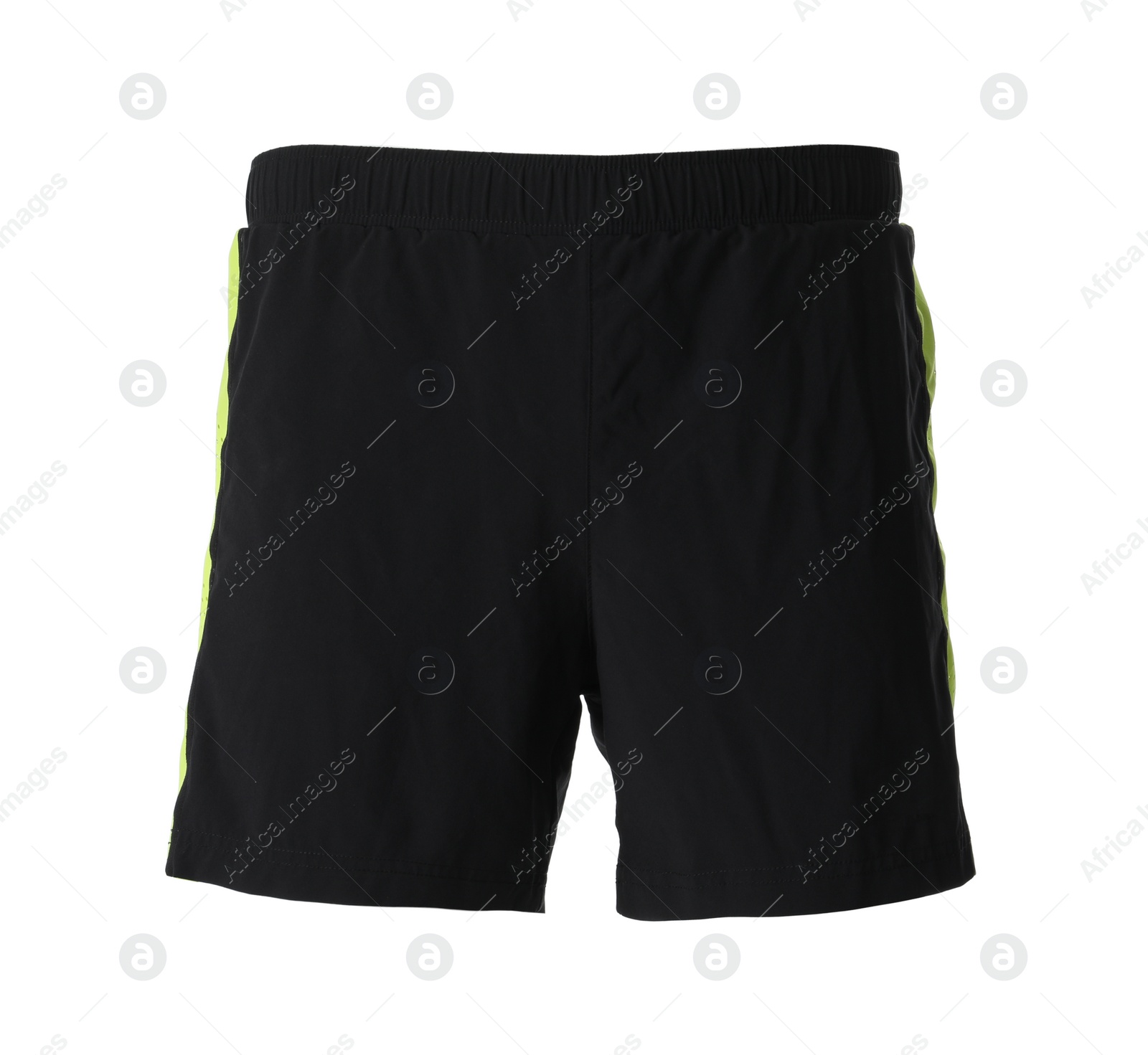 Photo of Black men's shorts isolated on white. Sports clothing