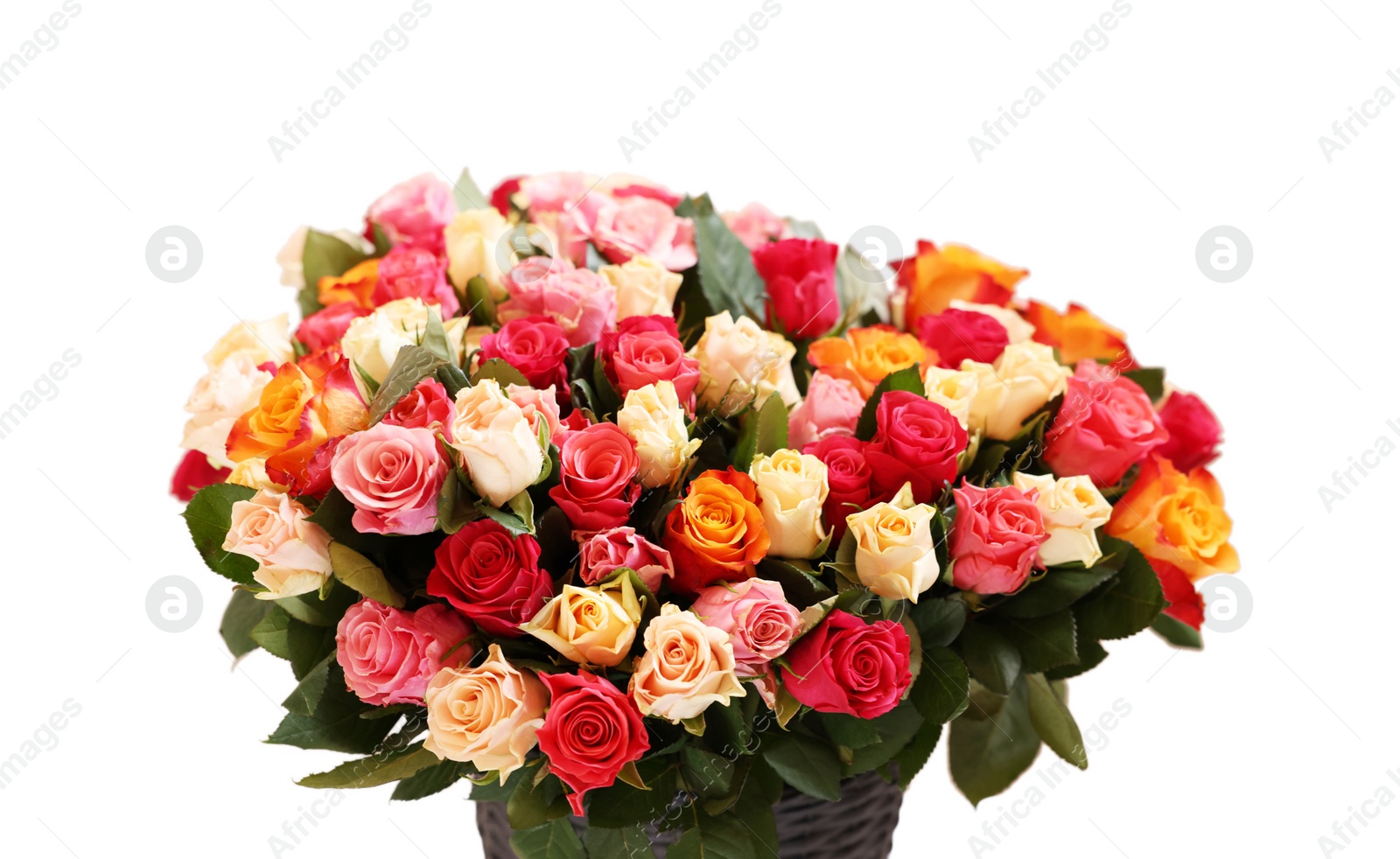 Photo of Bouquet of beautiful roses on beige background