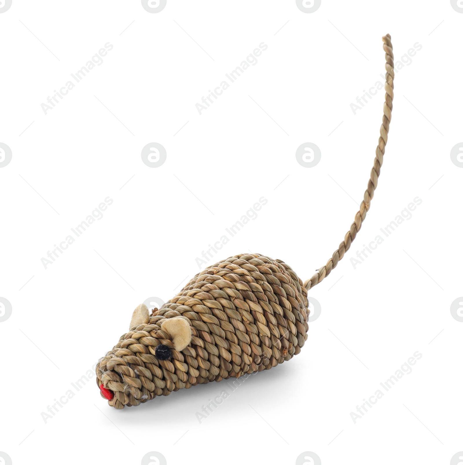 Photo of Straw mouse for cat on white background. Pet toy