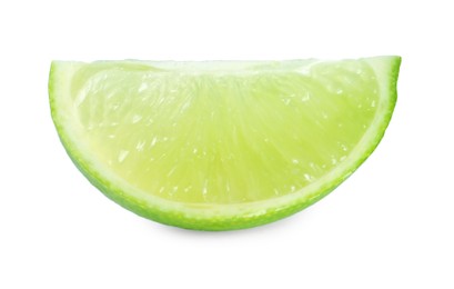 Slice of fresh green ripe lime isolated on white