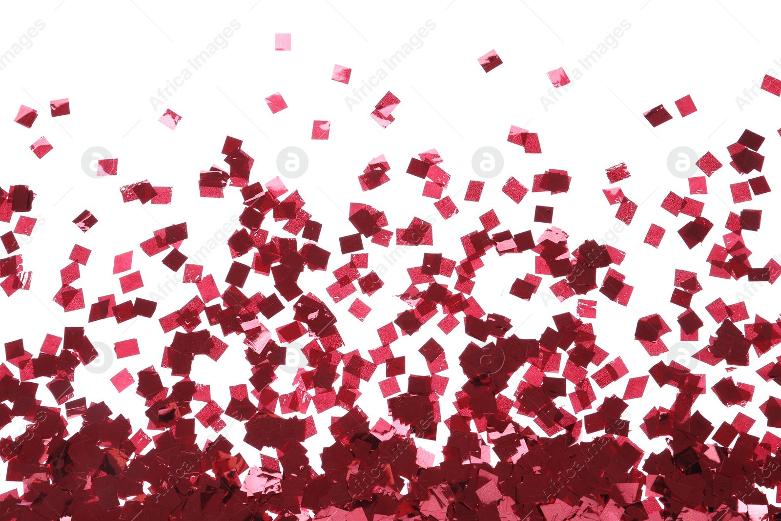 Photo of Bright confetti on white background, top view