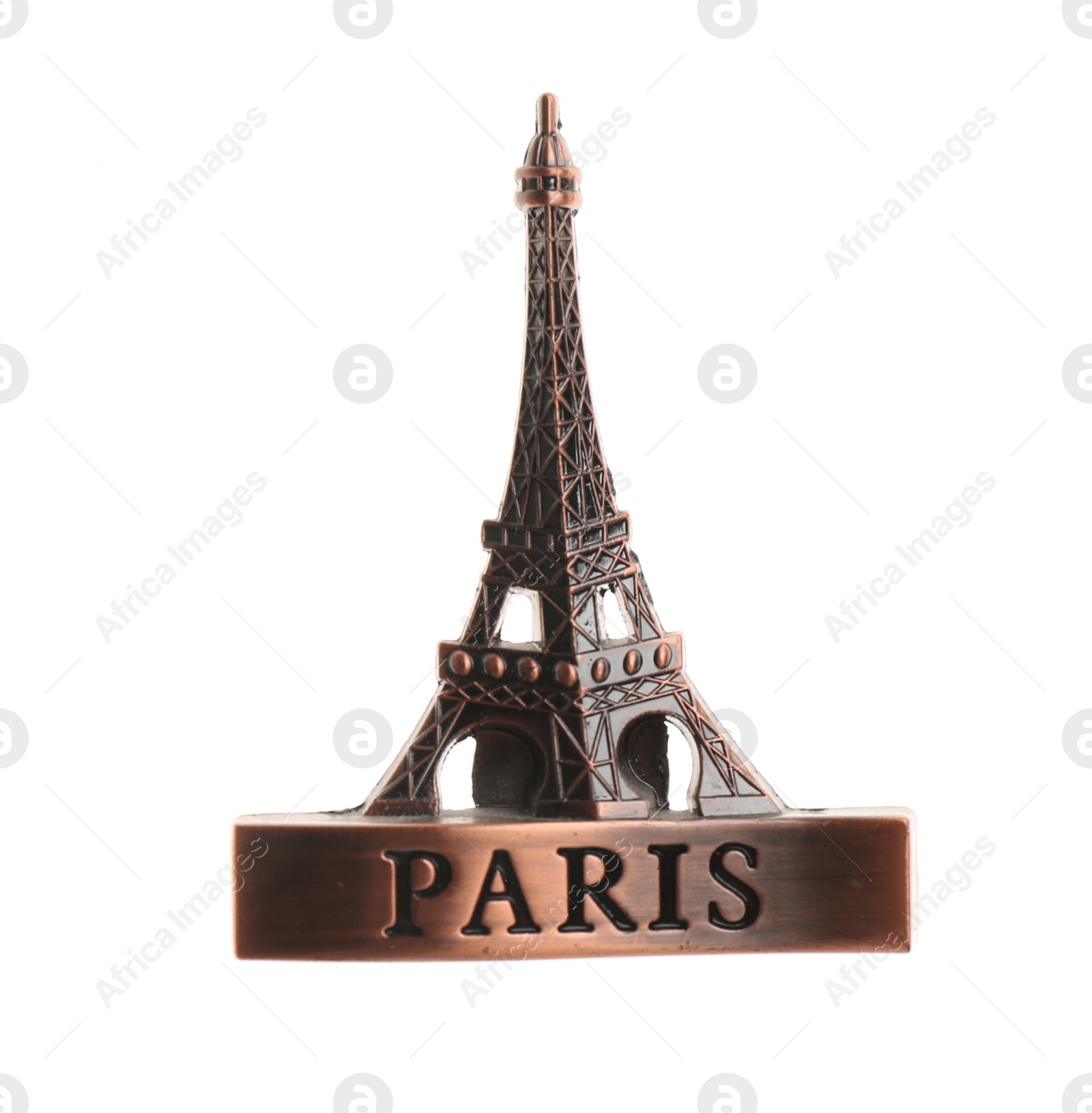 Photo of MYKOLAIV, UKRAINE - DECEMBER 24, 2018: Souvenir fridge magnet from Paris, France on white background