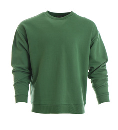 Green sweatshirt on mannequin against white background