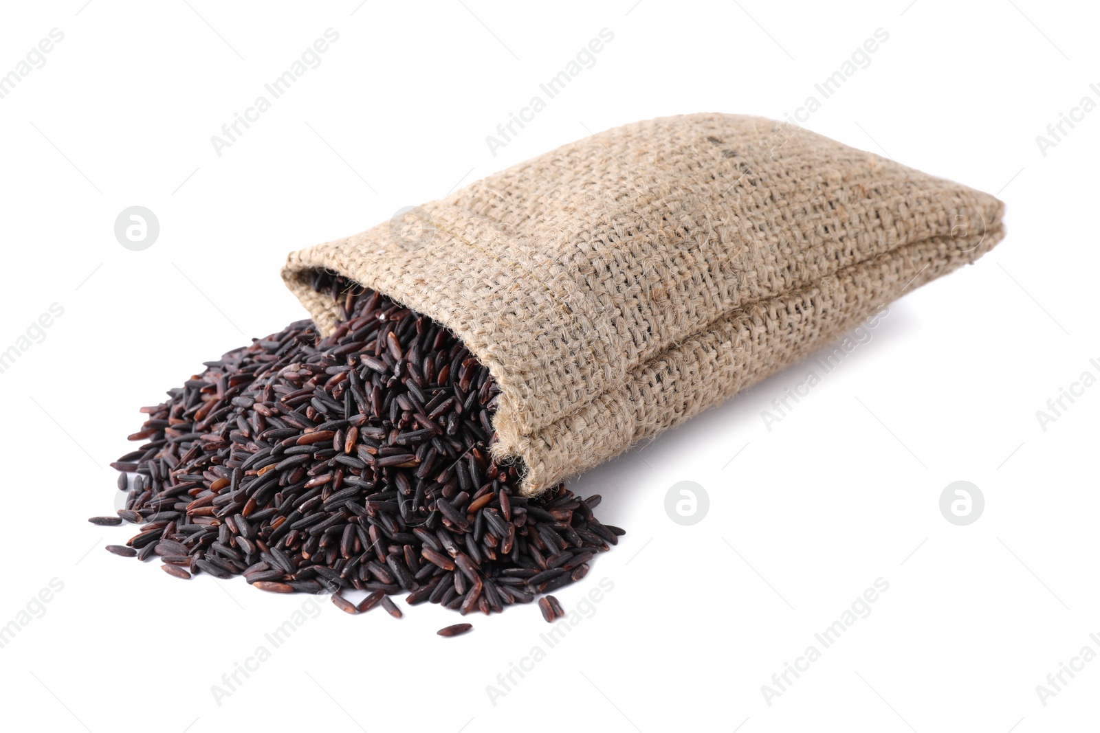 Photo of Bag of brown rice isolated on white