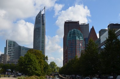 Beautiful view of cityscape with modern buildings on sunny day