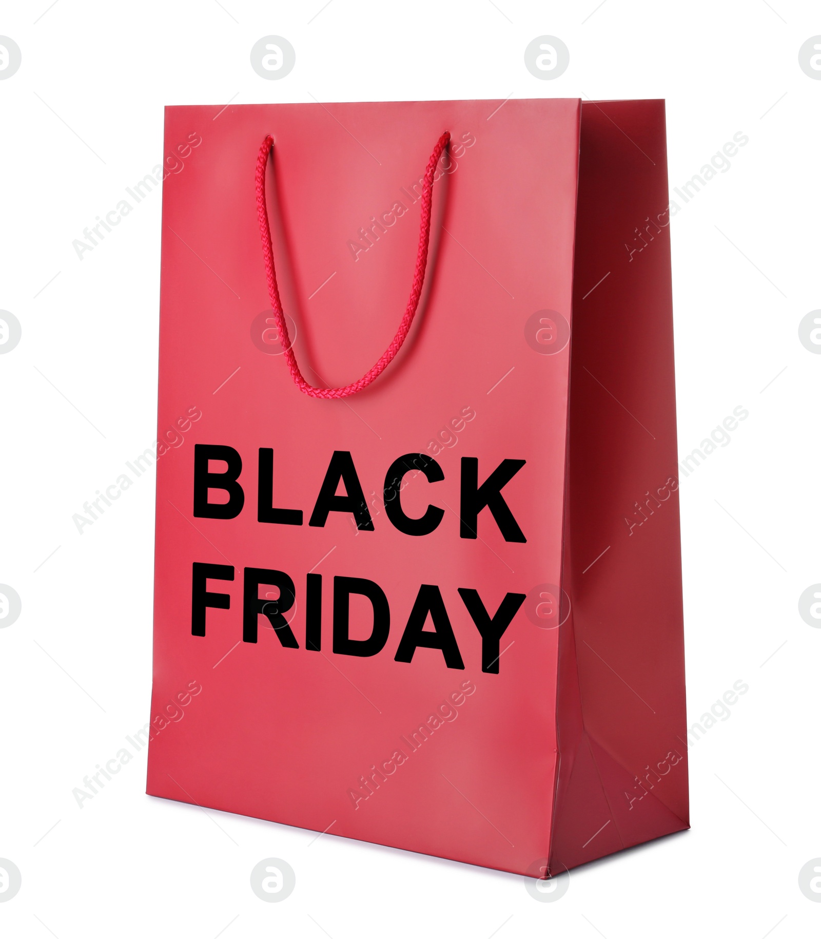 Image of Paper shopping bag with phrase BLACK FRIDAY on white background