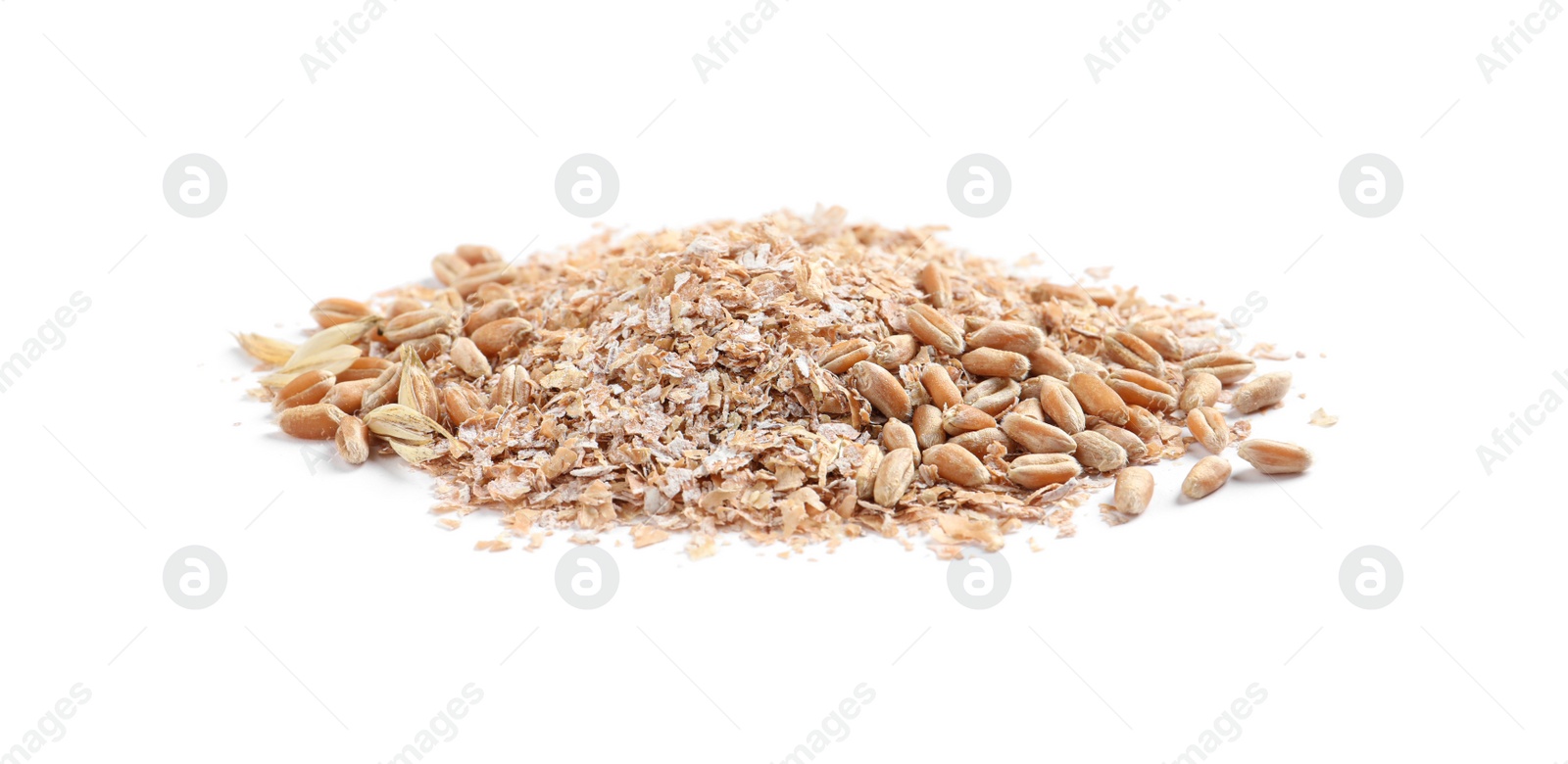 Photo of Pile of wheat bran on white background