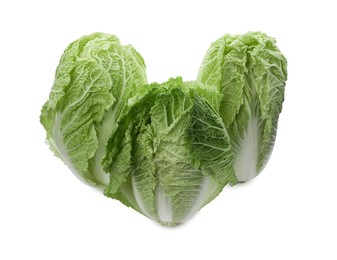 Photo of Fresh tasty Chinese cabbages on white background