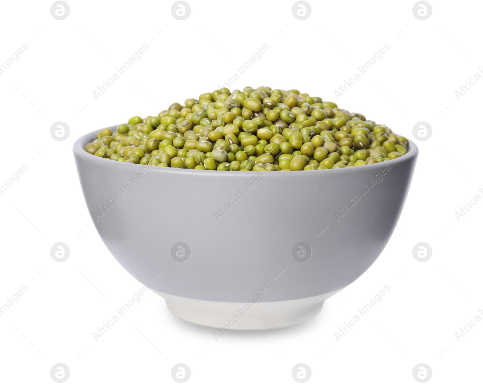 Photo of Bowl with fresh mung beans isolated on white