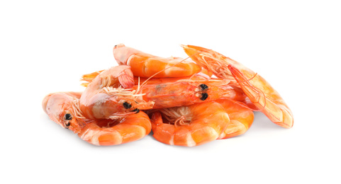 Photo of Delicious cooked whole shrimps isolated on white