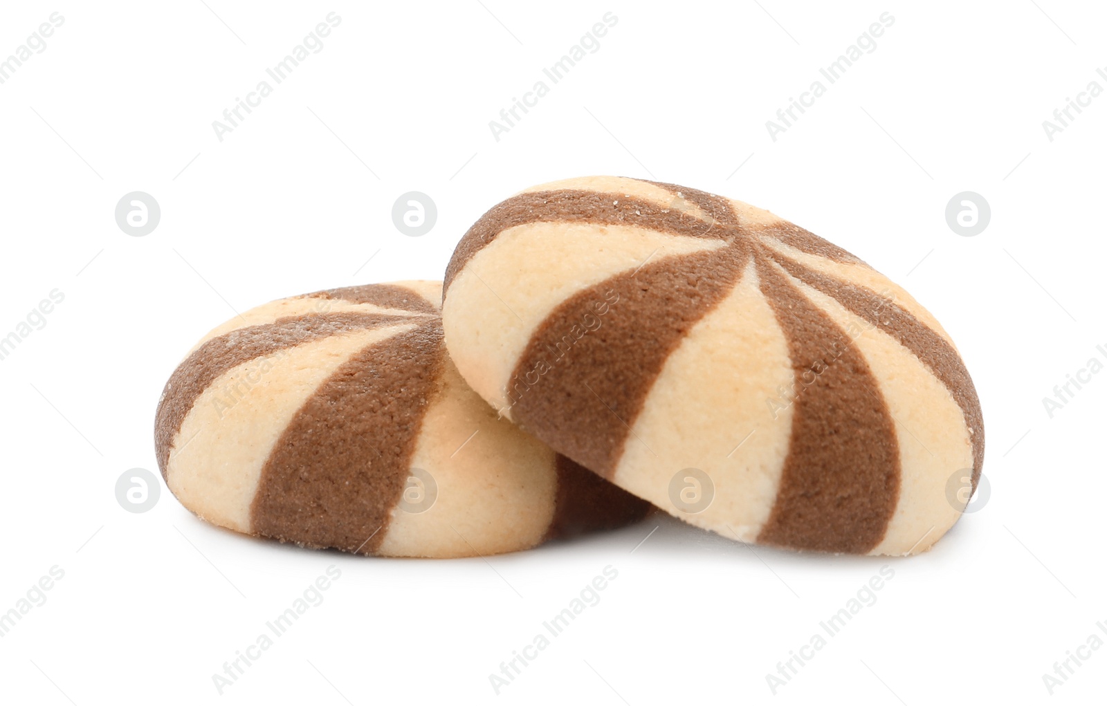 Photo of Sweet delicious striped cookies on white background