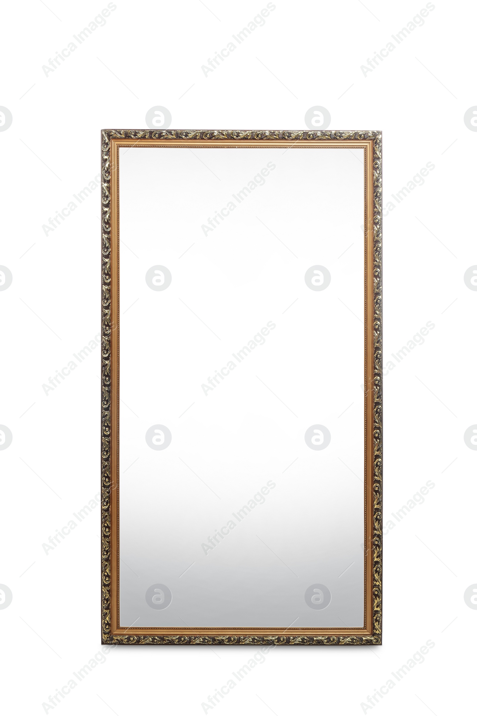 Photo of Vintage mirror with wooden frame isolated on white