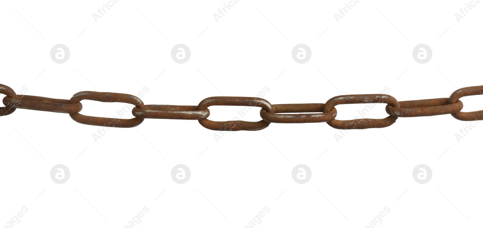 Photo of One rusty metal chain isolated on white