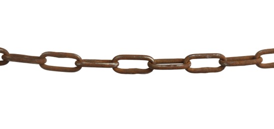 Photo of One rusty metal chain isolated on white