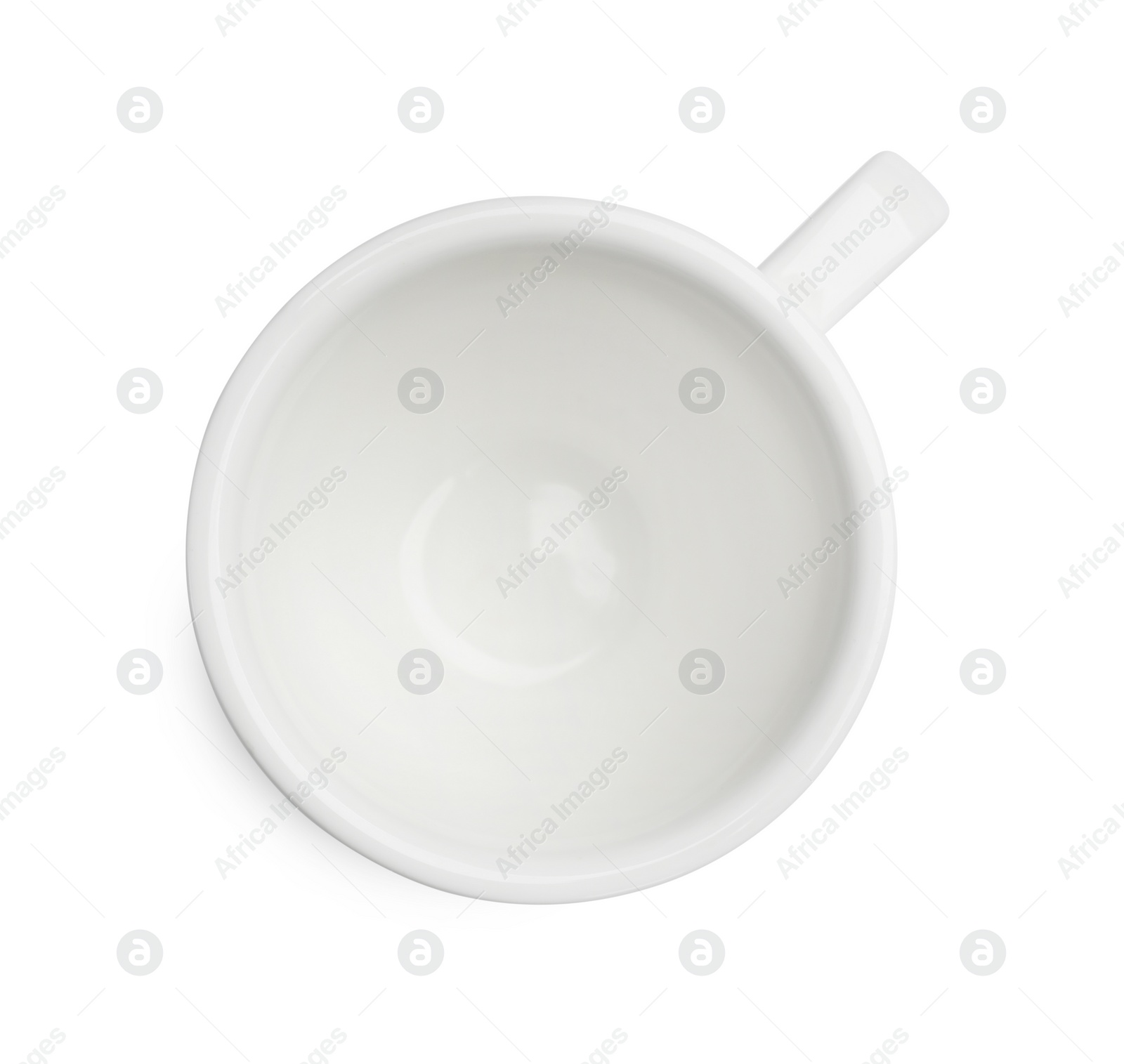 Photo of One clean ceramic cup isolated on white, top view