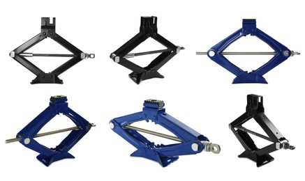 Image of Set with scissor jacks on white background 