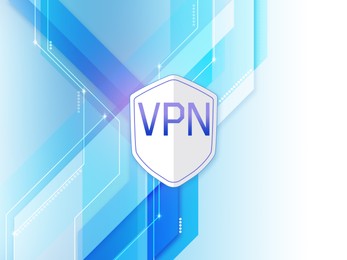 Concept of secure network connection. Acronym VPN on color background, illustration