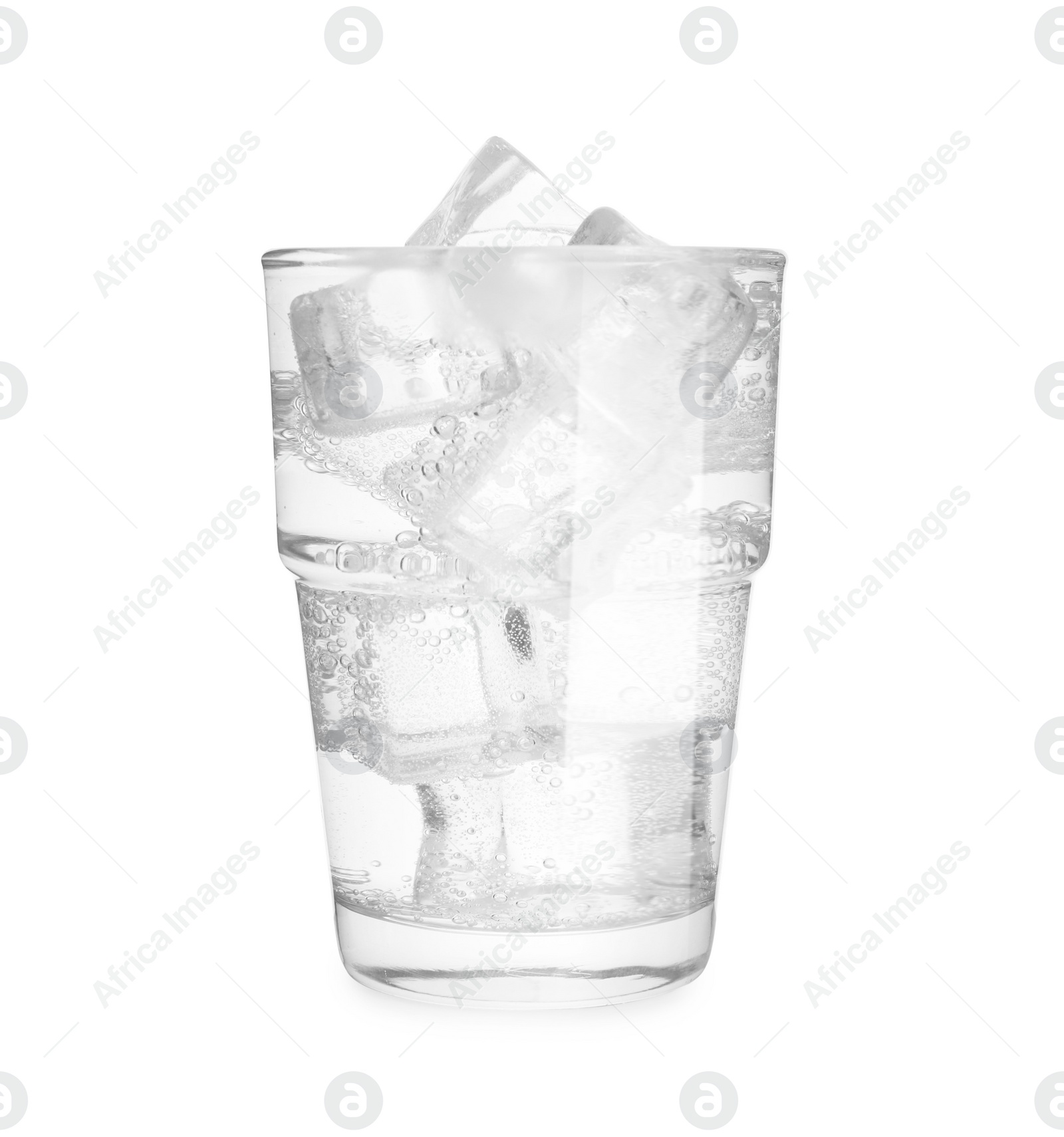 Photo of Glass of soda water with ice isolated on white