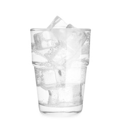 Photo of Glass of soda water with ice isolated on white