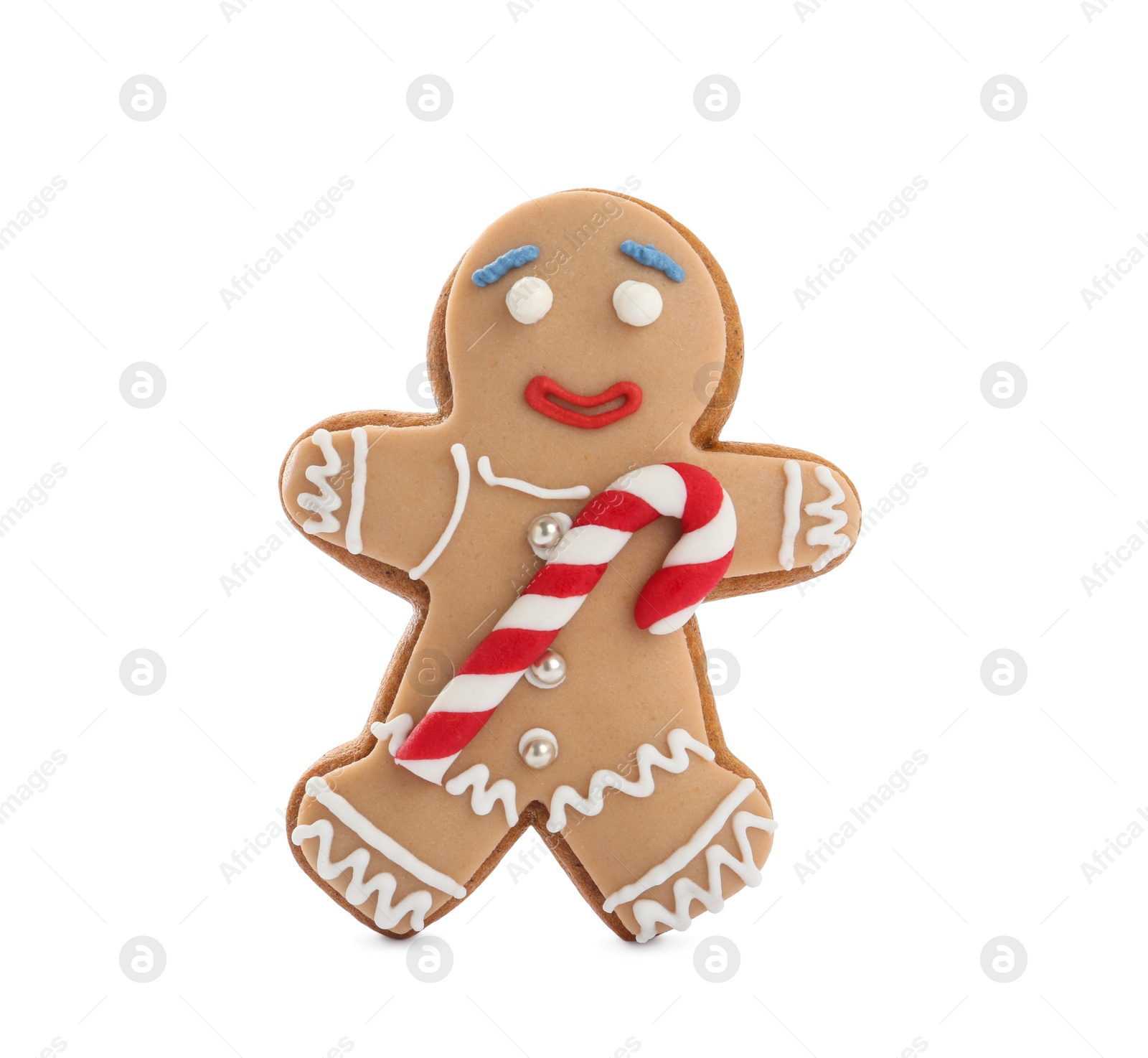 Photo of Gingerbread man isolated on white. Delicious Christmas cookie