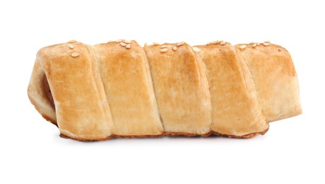 Photo of One delicious sausage roll isolated on white