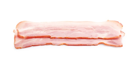 Image of Fresh raw bacon slices on white background