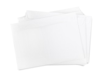 Photo of Stack of letters on white background, top view