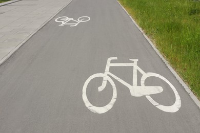 Two way bicycle lane on asphalt road outdoors