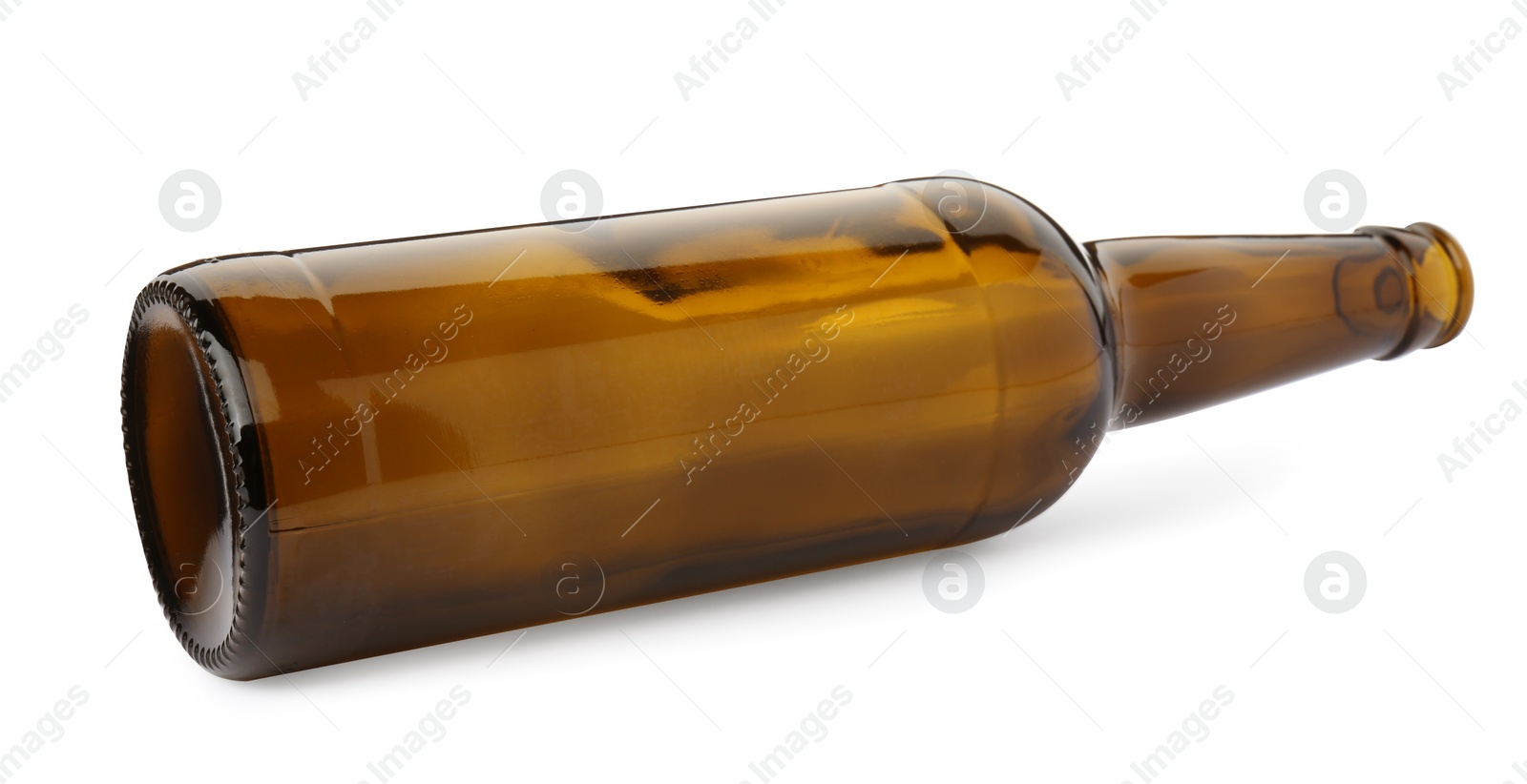 Photo of One empty brown beer bottle isolated on white