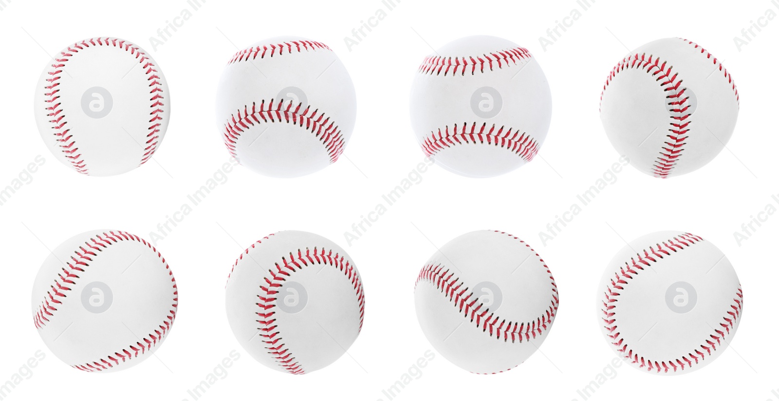 Image of Set with baseball balls on white background. Banner design