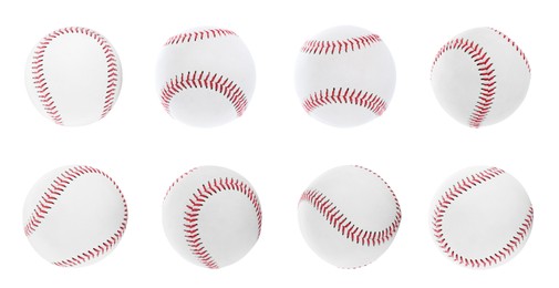 Image of Set with baseball balls on white background. Banner design