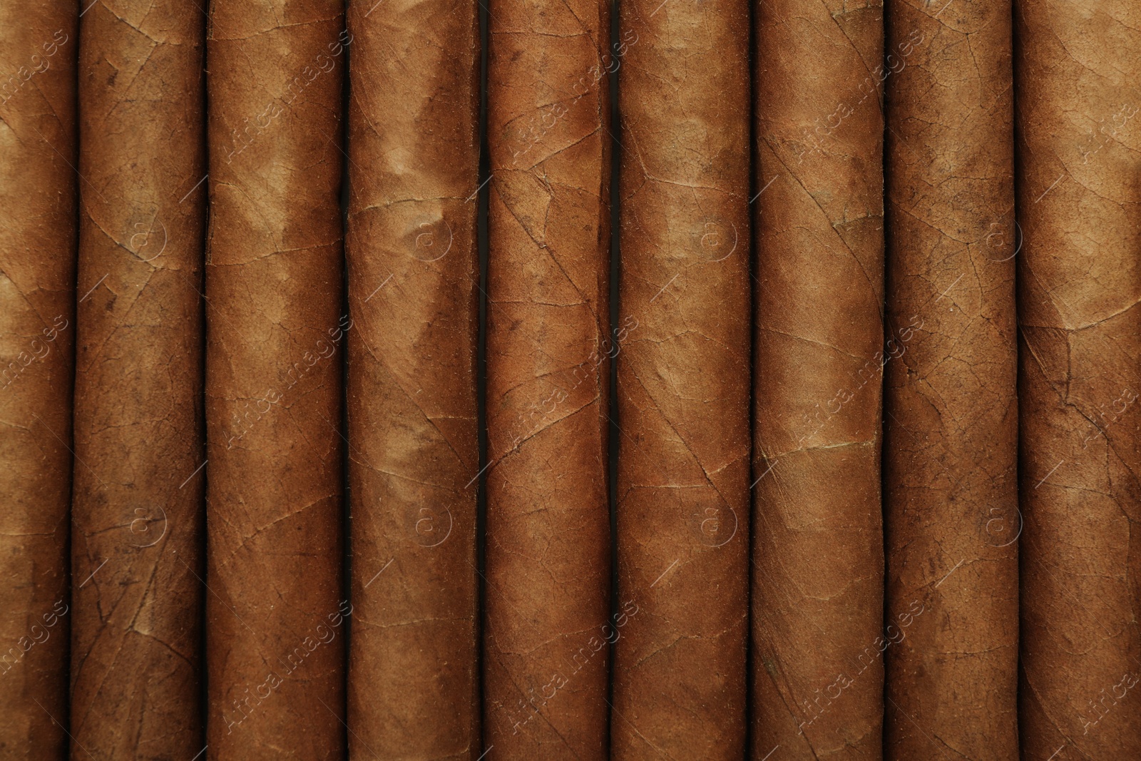 Photo of Closeup of many cigars as background, top view