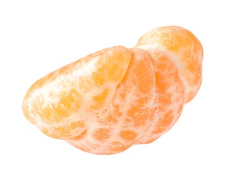 Half of peeled fresh ripe tangerine isolated on white