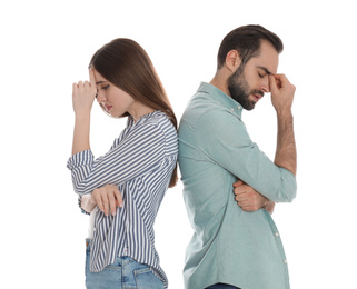 Photo of Couple with relationship problems on white background
