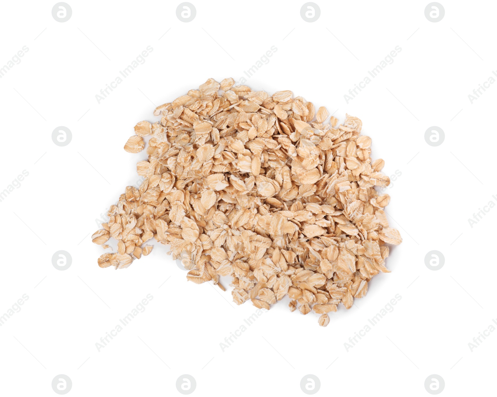 Photo of Pile of oatmeal isolated on white, top view