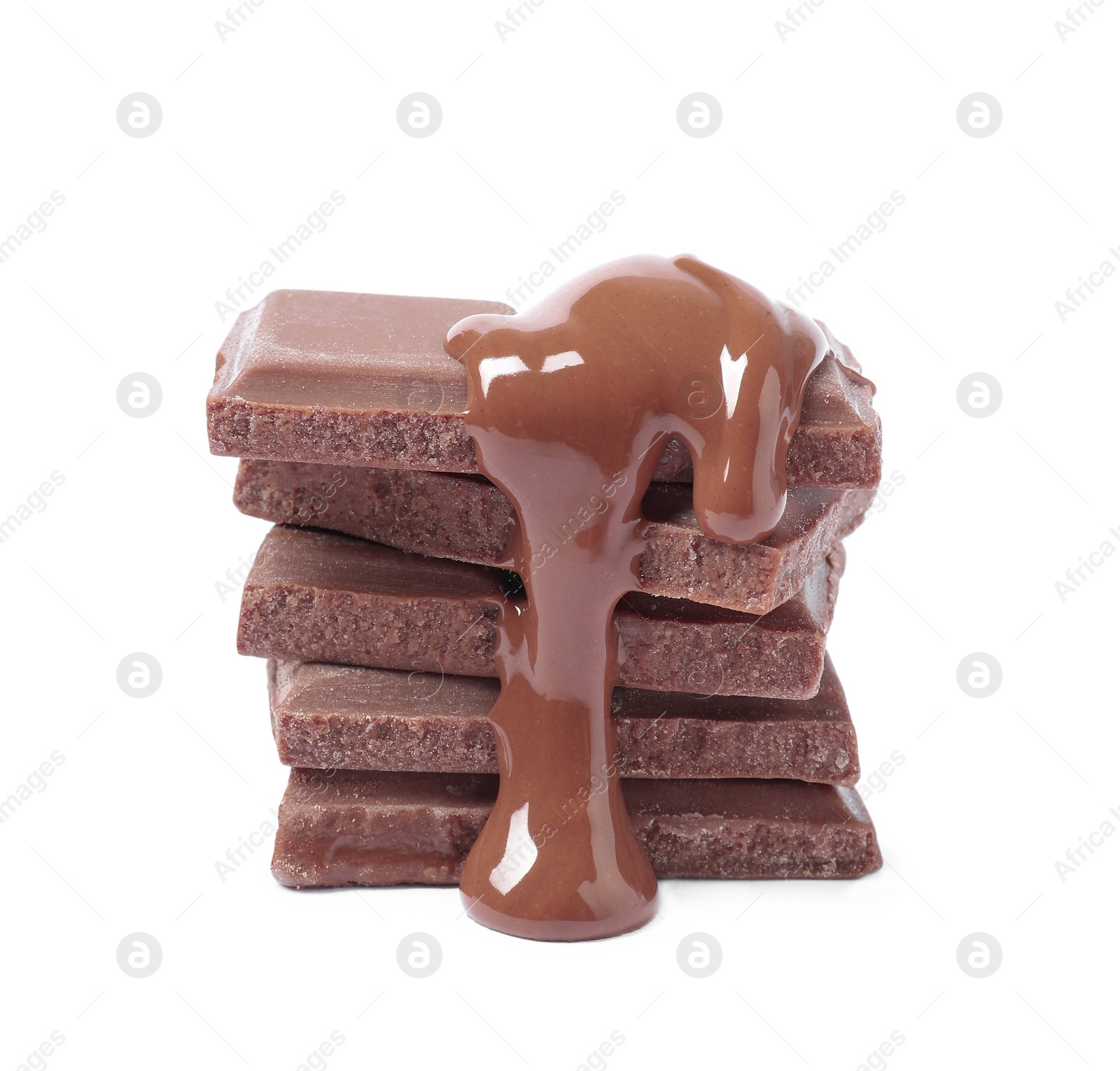 Photo of Pieces of milk chocolate with tasty paste isolated on white