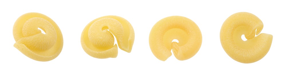 Image of Raw dischi volanti pasta isolated on white, set