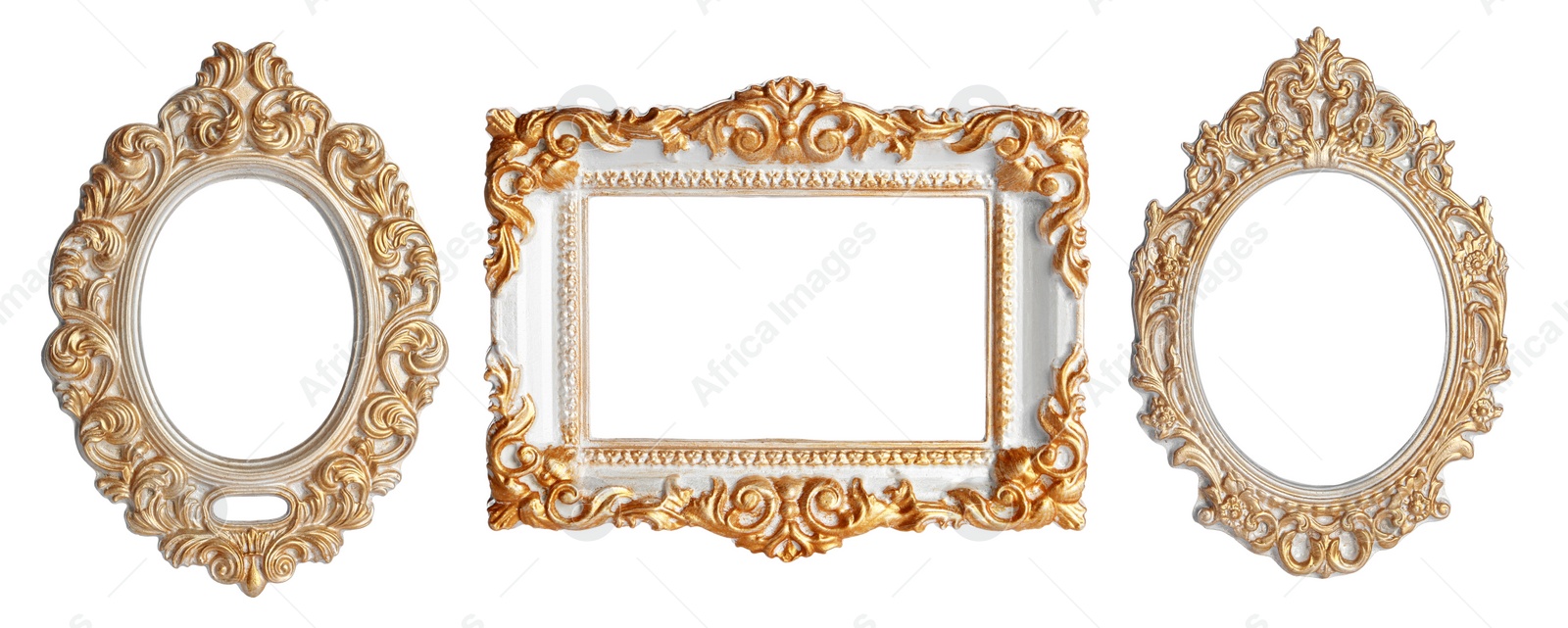 Image of Set of different vintage frames on white background