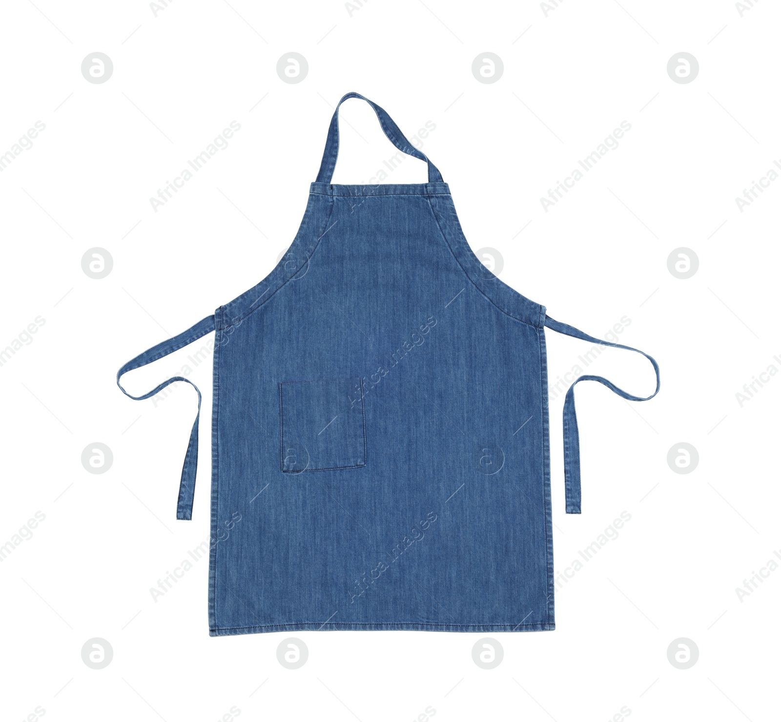 Photo of Denim blue kitchen apron isolated on white