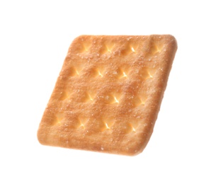 Photo of Crispy cracker isolated on white. Delicious snack