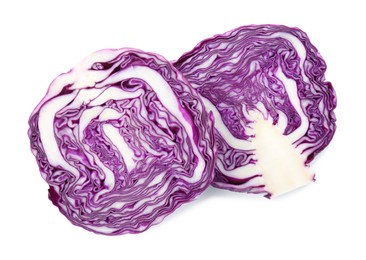 Halves of radicchio fresh cabbage on white background, top view