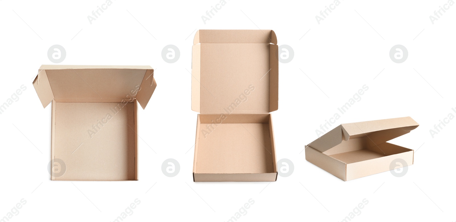 Image of Set with cardboard boxes on white background. Banner design