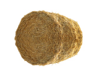 Image of Dried hay bale isolated on white. Agriculture industry